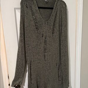 Charlotte Russe Olive V-Neck Distressed Sweater